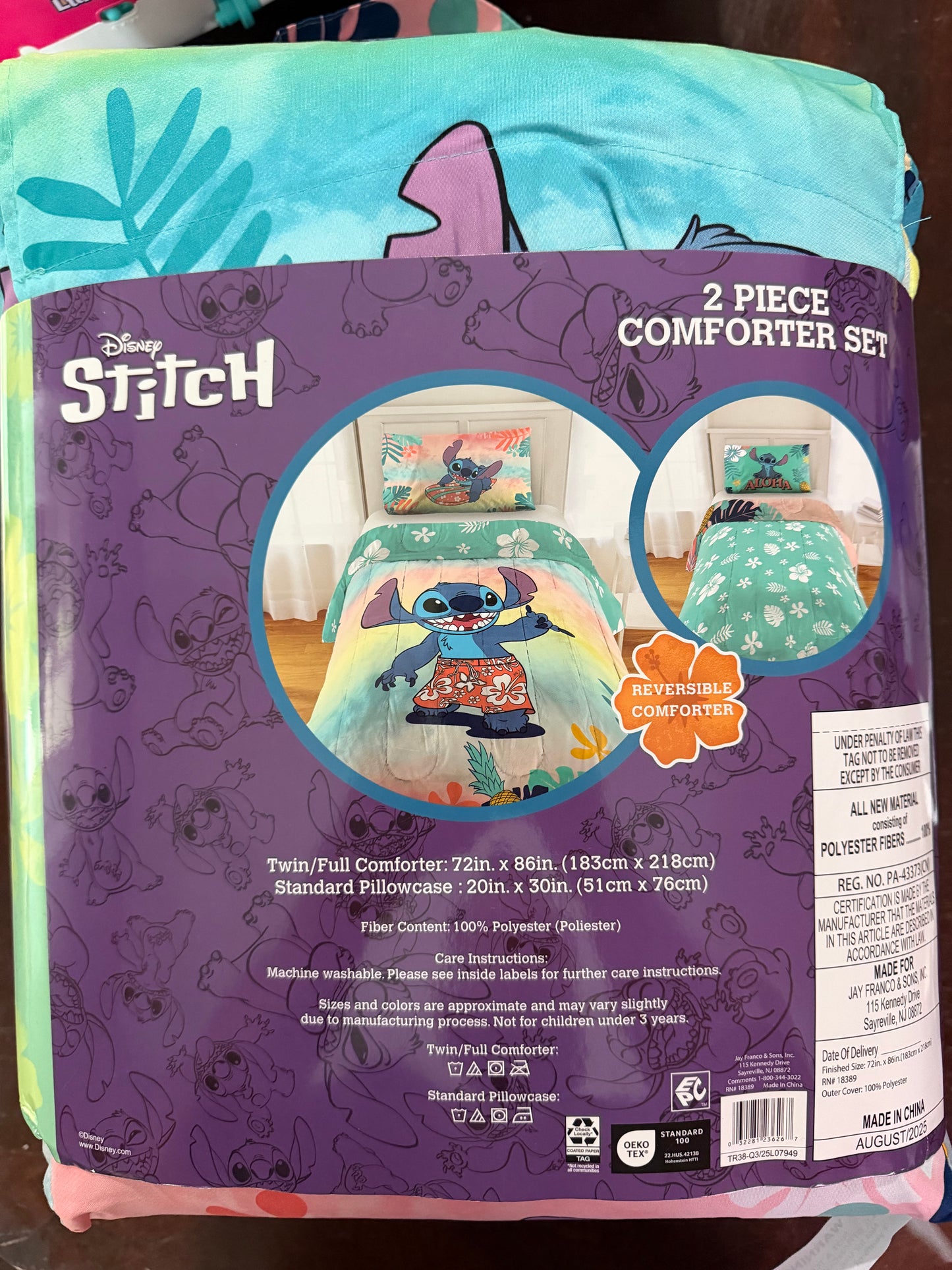 Stitch Island Vibes Kids 2 Piece Multicolor Reversible Comforter and Pillowcase Set, Twin/Full 23626