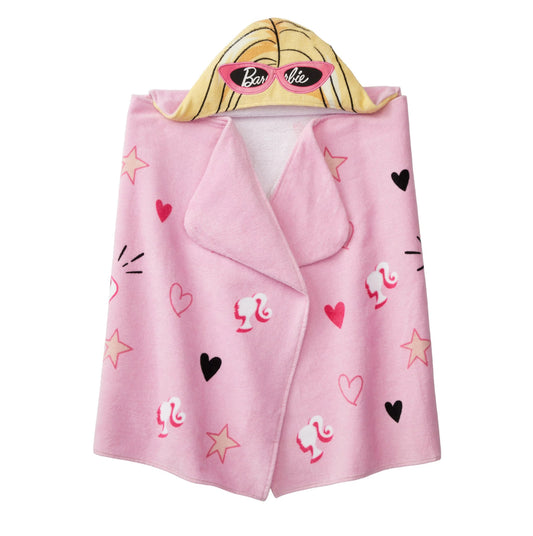 Barbie Kids Hooded Bath Towel, Cotton, Pink 86691