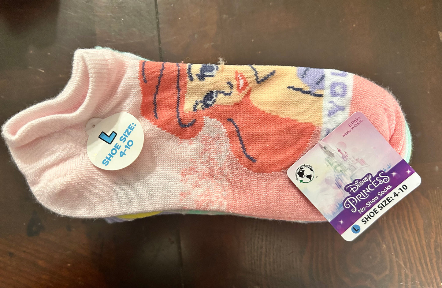 Disney Princess, Girls No-Show Socks, 6-Pack