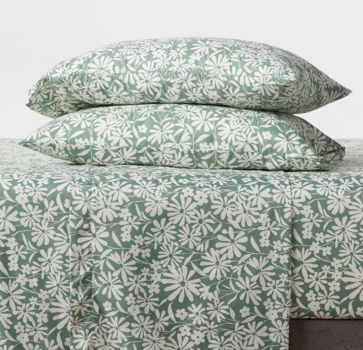 Microfiber Twin / Twin XL 3-Piece Green / White Floral Sheet Set 00105