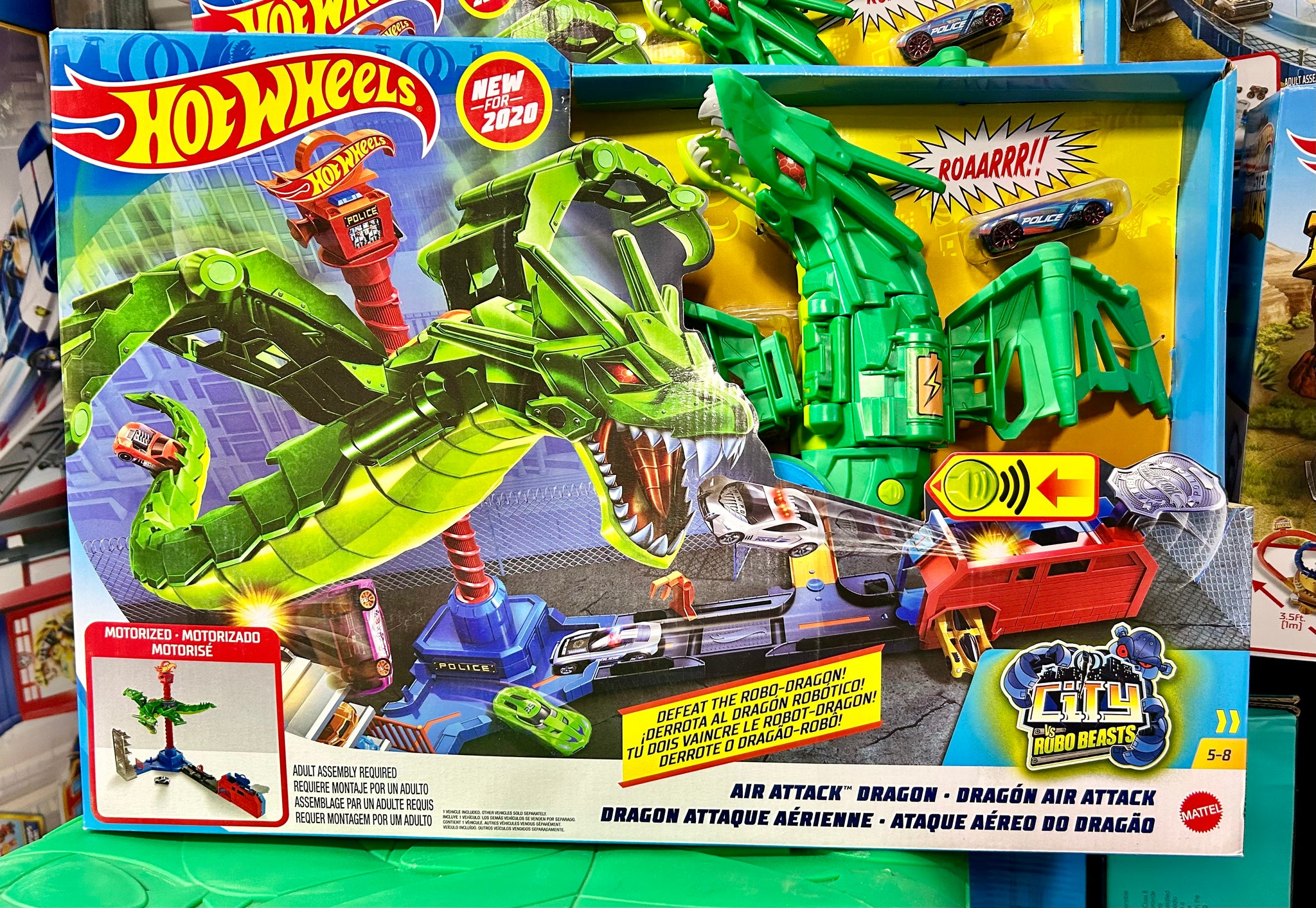Hot Wheels Air Attack Dragon Track Set, Motorized Robo Dragon with 1 T