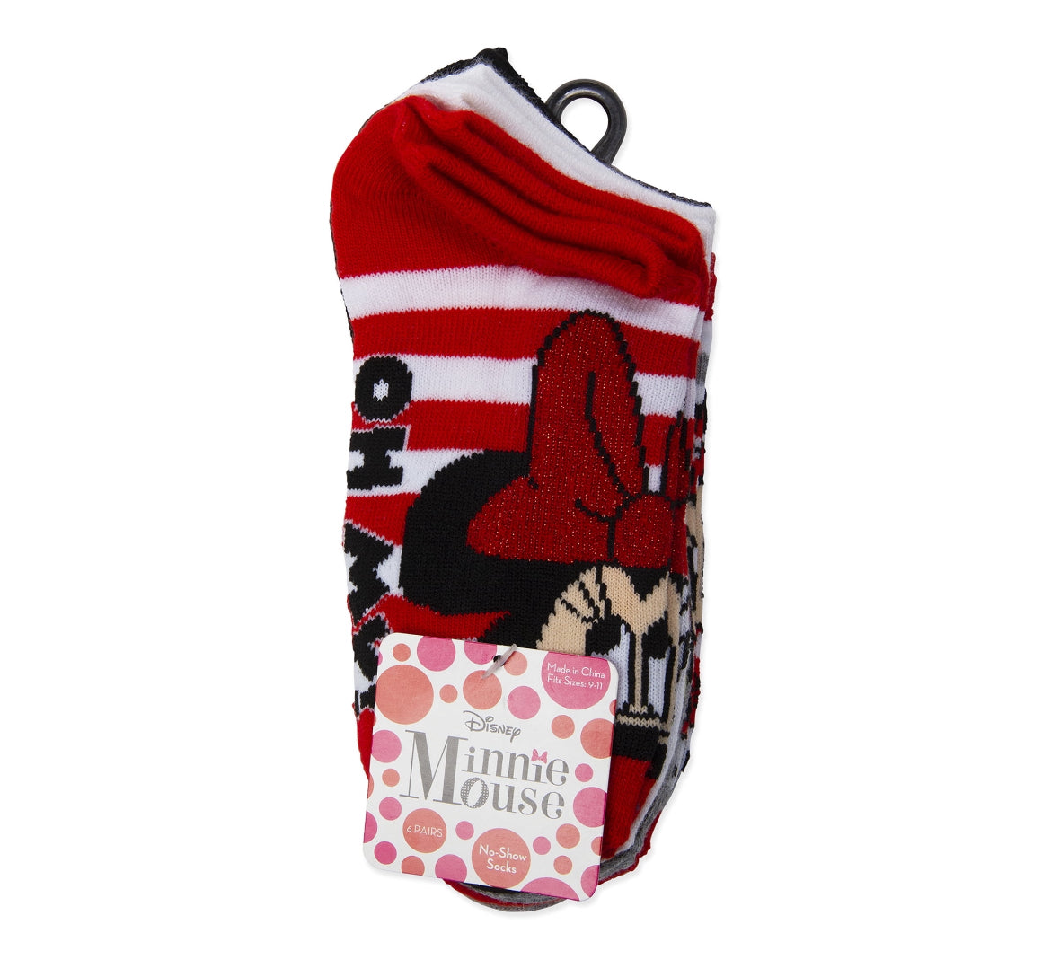 Minnie Mouse Girls No Show Socks, 6-Pack