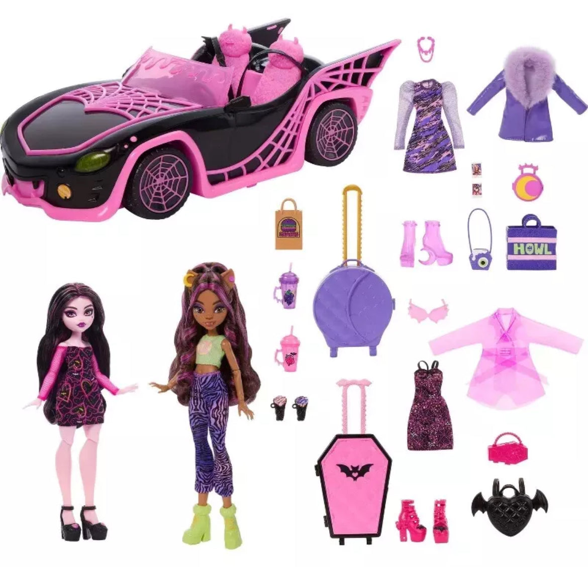 Monster High Eeekend Getaway 20+ Playset Clawdeen Wolf Draculaura Dolls 23036