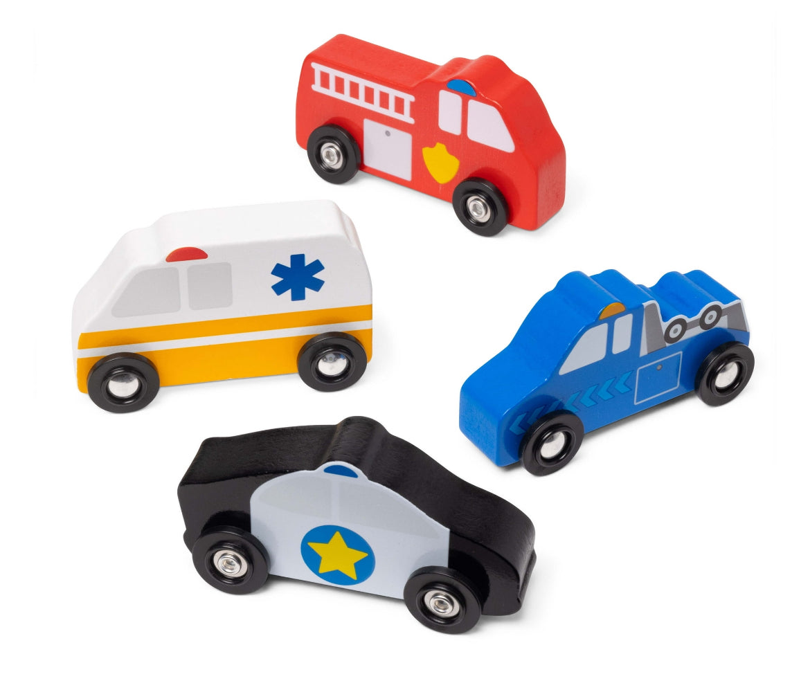 Melissa & Doug 4 Wooden Rescue Vehicles 50200