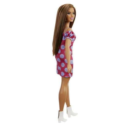 Barbie Fashionistas Doll #171, Curvy with Vitiligo & Long Brunette Hair in Polka Dot Dress