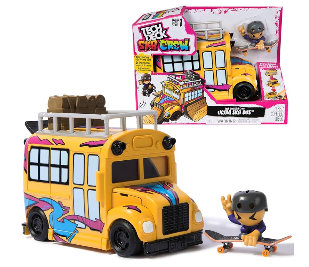 Tech Deck Sk8 Crew 2-in-1 Transforming Ultra Sk8 Bus & Storage with Fingerboard Figure 03365