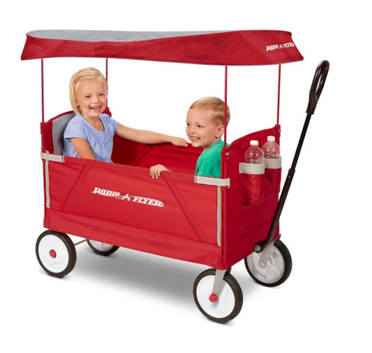 Radio Flyer, 3-in-1 EZ Fold Wagon with Canopy, Seat Belts, Red 11205