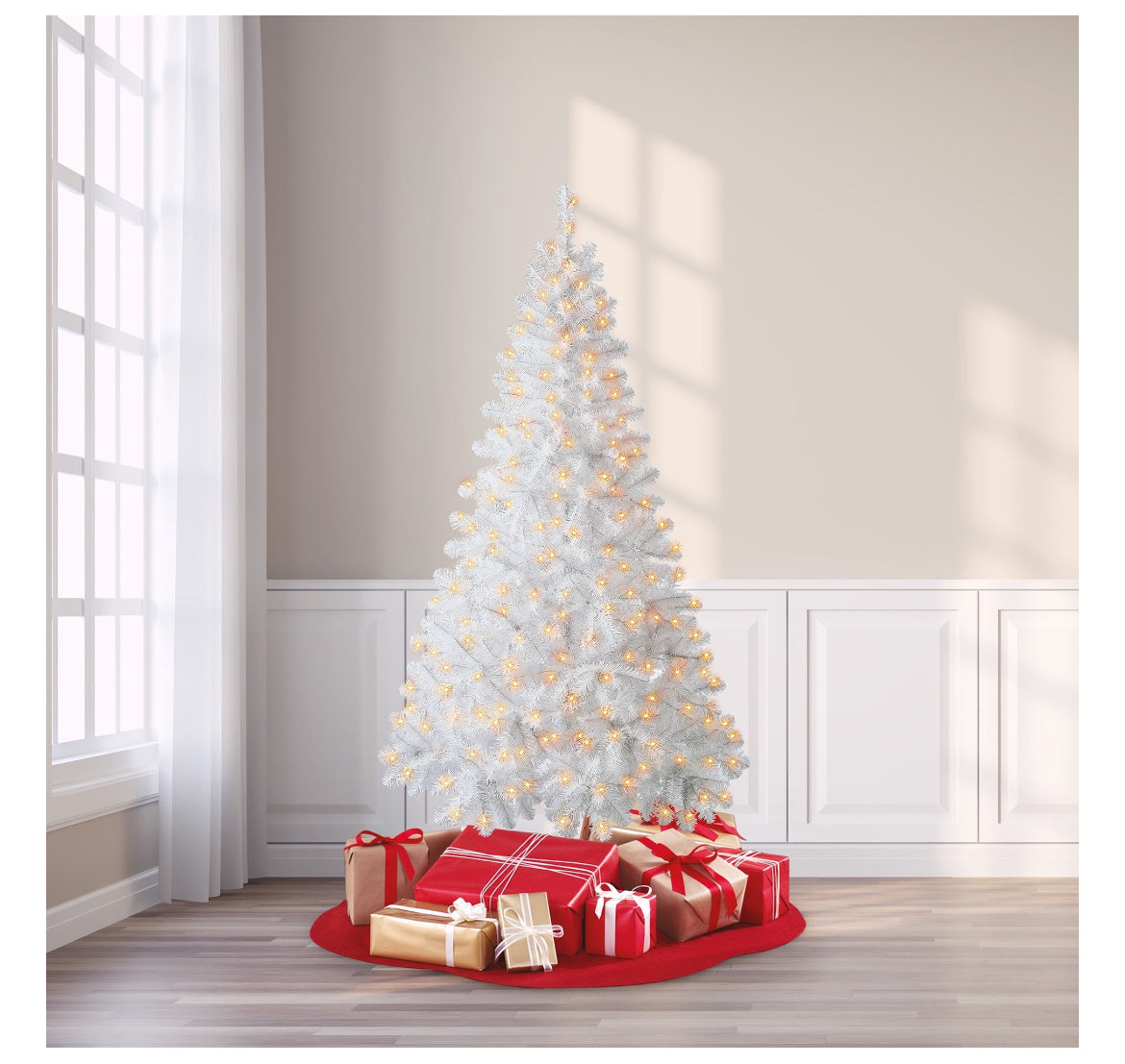 Holiday Time 6.5 Foot Pre-Lit Clear Lights Madison Pine White Christmas Tree 54099