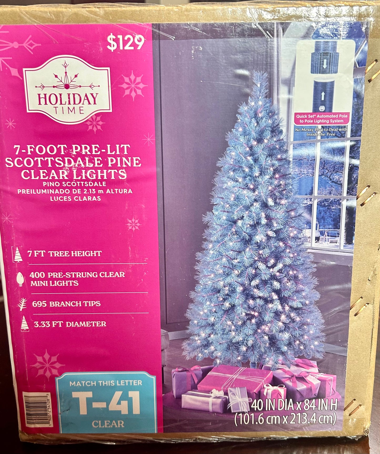 Holiday Time 7-Foot Pre-Lit Clear Lights Scottsdale Pine Christmas Tree 54108