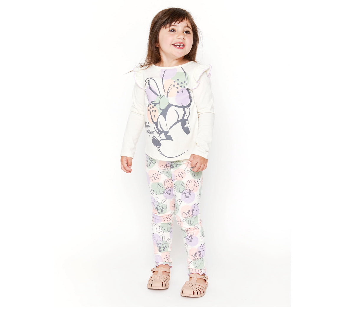 Minnie Mouse Baby Girls Long Sleeve Top, Skirt Leggings and Scrunchie, 4 Piece Outfit Set