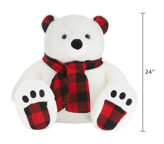 White Holiday Plush 24” Bear with Scarf 07752
