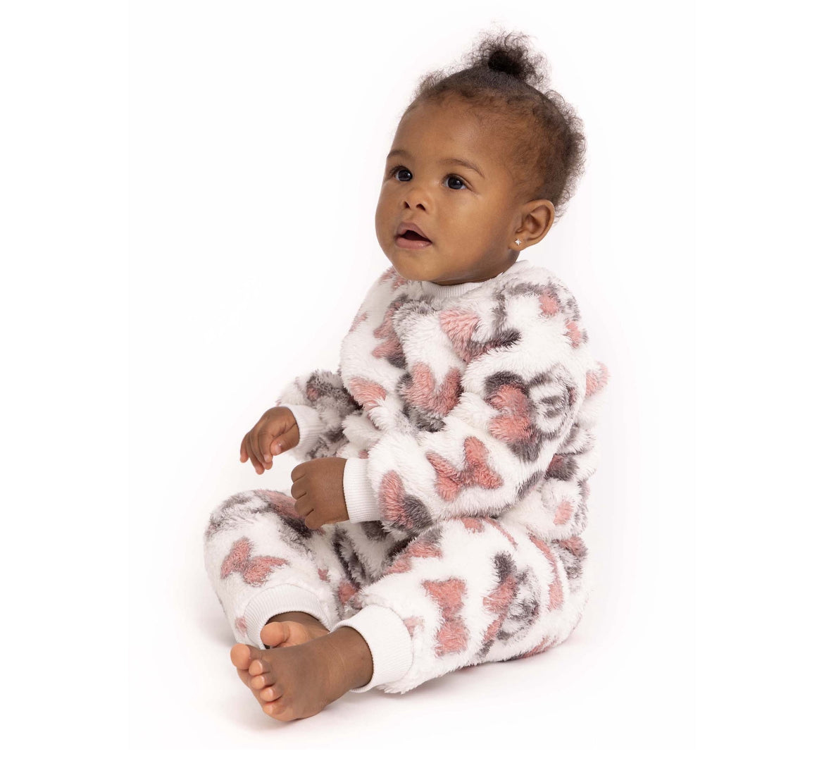 Disney Minnie Mouse Baby Girls Long Sleeve Top and Pants Faux Sherpa Set, 2-Piece
