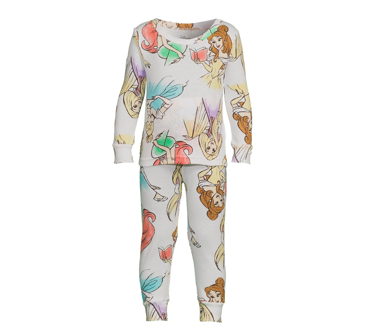Disney Princess Character Toddler Tight Fit Long Sleeve and Pant Set, 2-Piece Pajamas