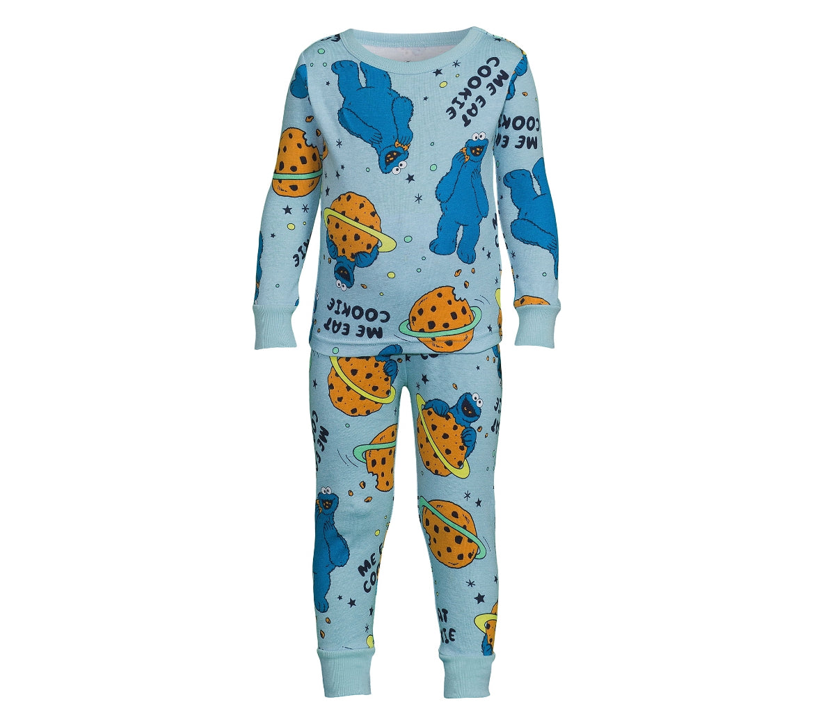 Sesame Street Cookie Monster Character Snug Fit Pajamas Long Sleeve Pant Set