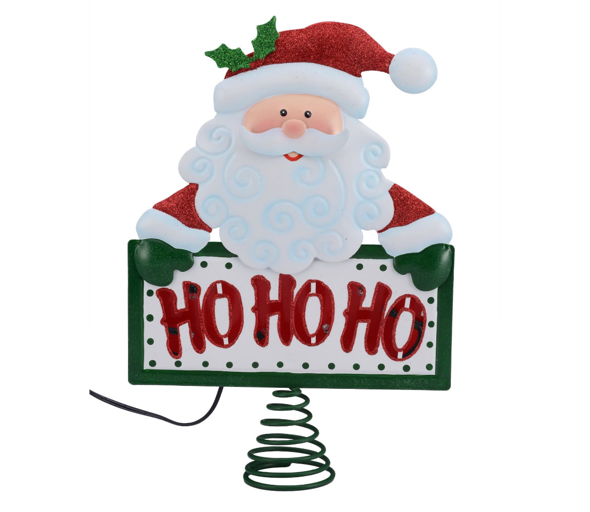 Holiday Time 10.75” Led Metal Santa Tree Topper Red Lights 46212
