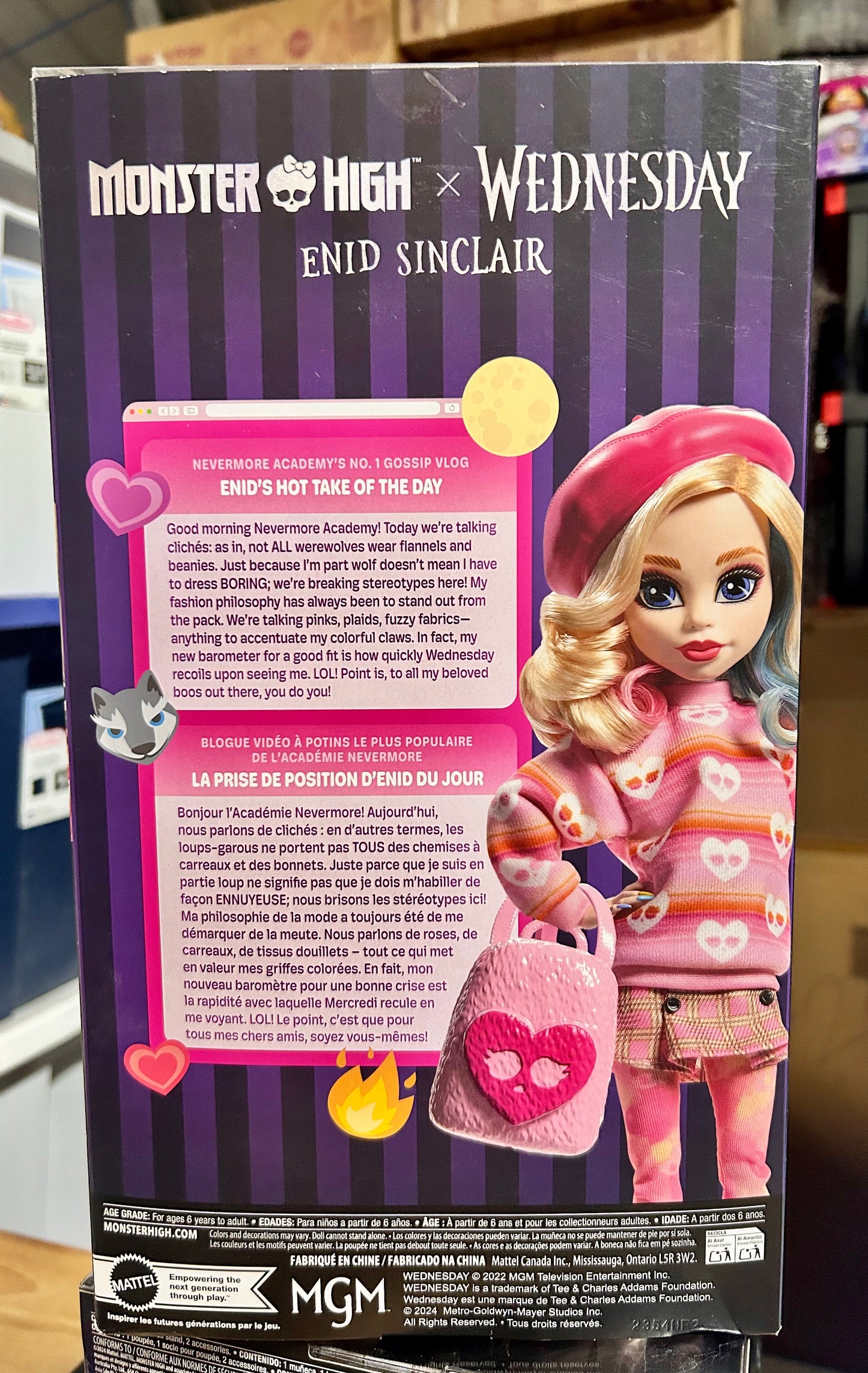 Monster High Wednesday Collectible Doll, Enid Sinclair in Pink Fashion with Accessories 23054