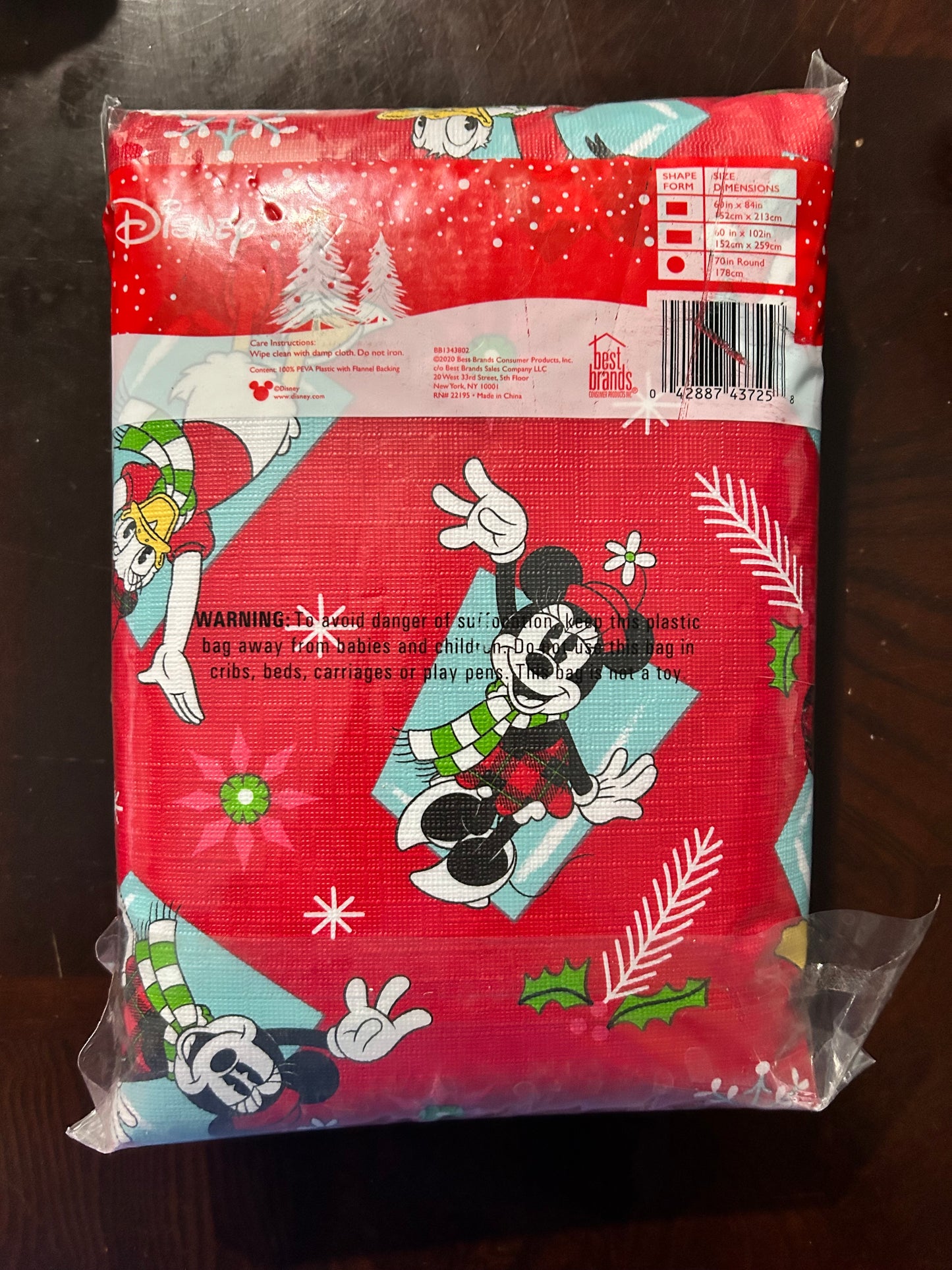 Disney Mickey Mouse Christmas Themed Vinyl Table Cloth 60” x 102” 43725