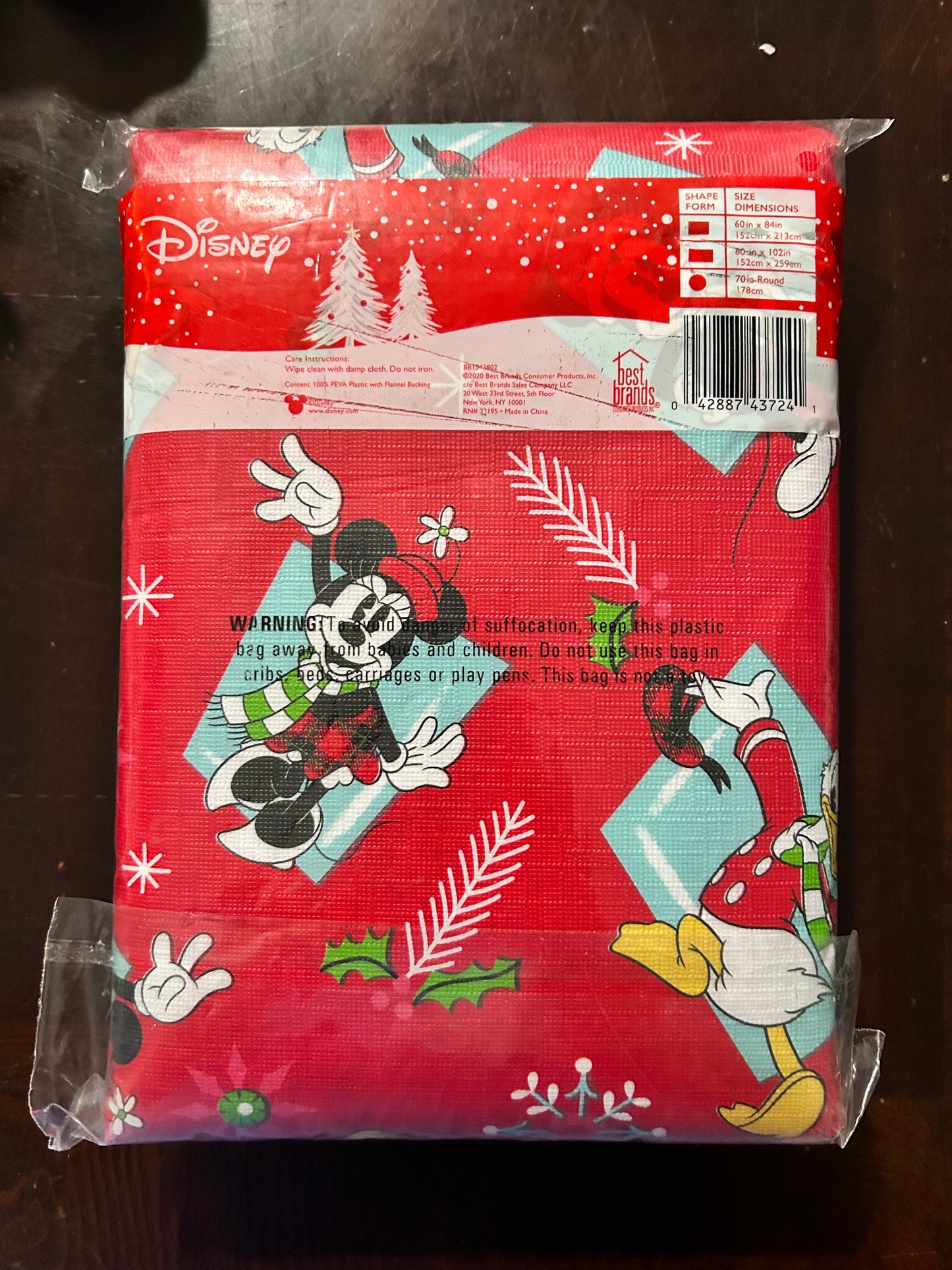 Disney Mickey Mouse Christmas Themed Vinyl Table Cloth 60” x 84” 43724
