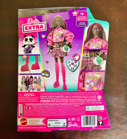 Barbie Extra Fashion Doll with Pink-Streaked Brunette Hair in Graphic Hoodie with Accessories & Pet 10653