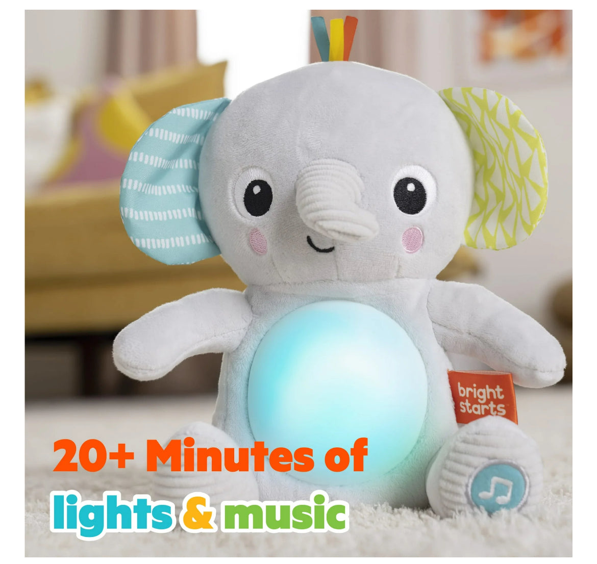 Bright Starts Hug-a-Bye Baby Elephant Stuffed Animal Dual-Mode Soft Toy Soother 12498