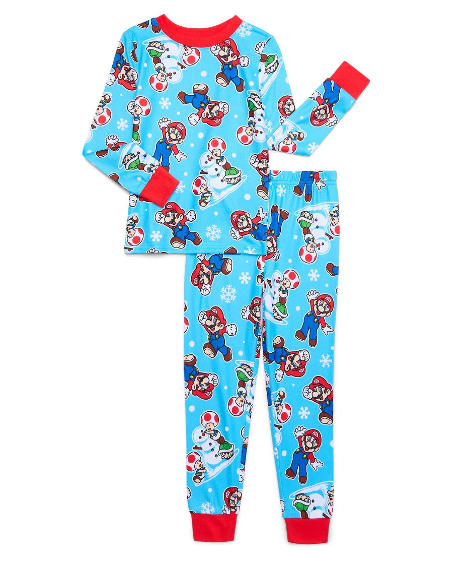 Super Mario Boys Snug Fit Long Sleeve Top and Sleep Pants, 2-Piece Pajama Set Size-4 23632