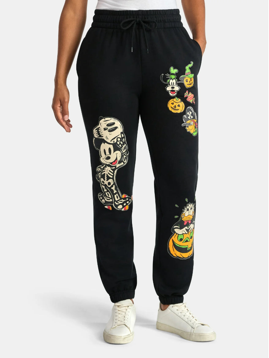 Disney Mickey and Friends Women's Halloween Graphic Jogger Pants, 29" Inseam