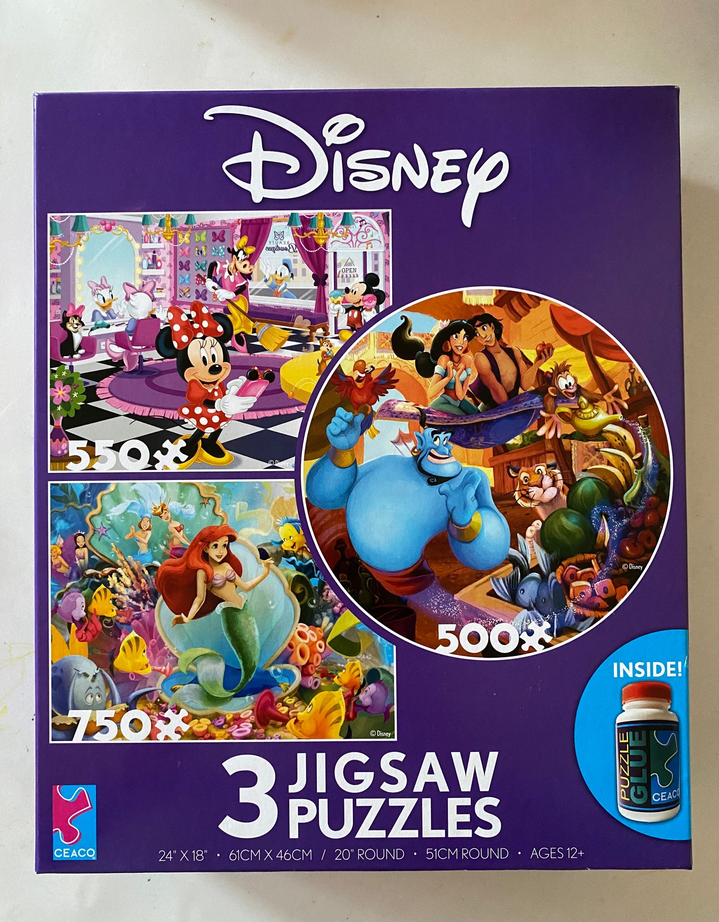 Ceaco 3-in-1 Disney Puzzles Minnie Mouse, Little Mermaid & Aladdin 350518E