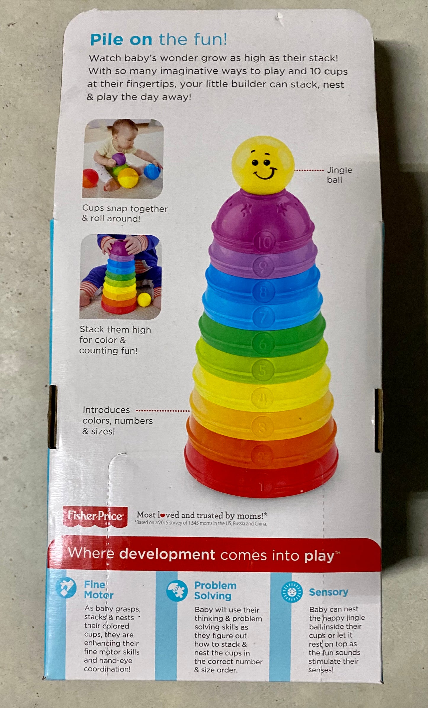 Fisher-Price Stack & Roll Cups 10 Colorful, Numbered Cups Set