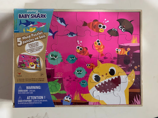 Baby Shark 5-Pack Wooden Jigsaw Puzzle Set With Storage Box