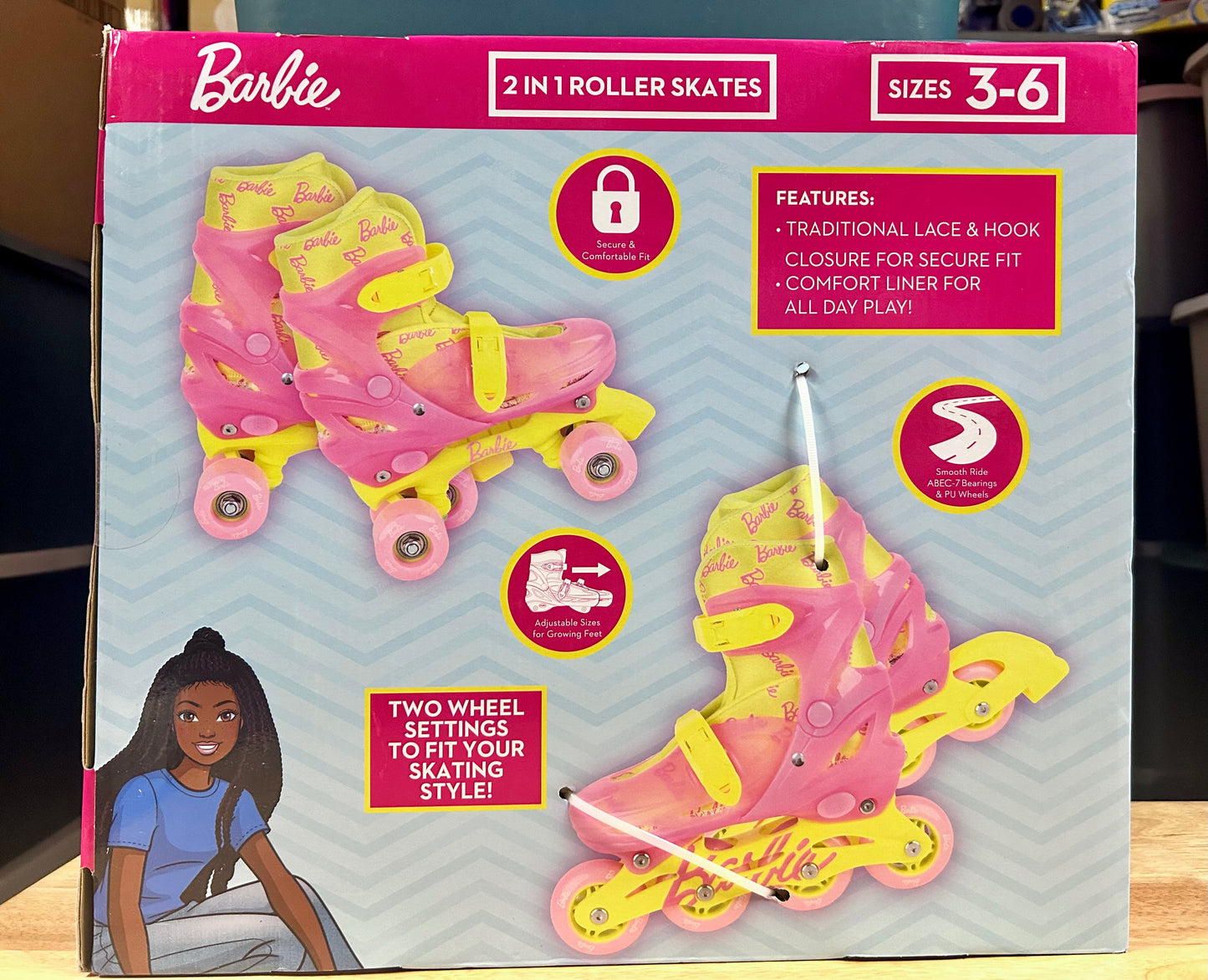 Barbie 2 IN 1 Roller Skates & Blades Adjustable for Sizes 3-6 100931