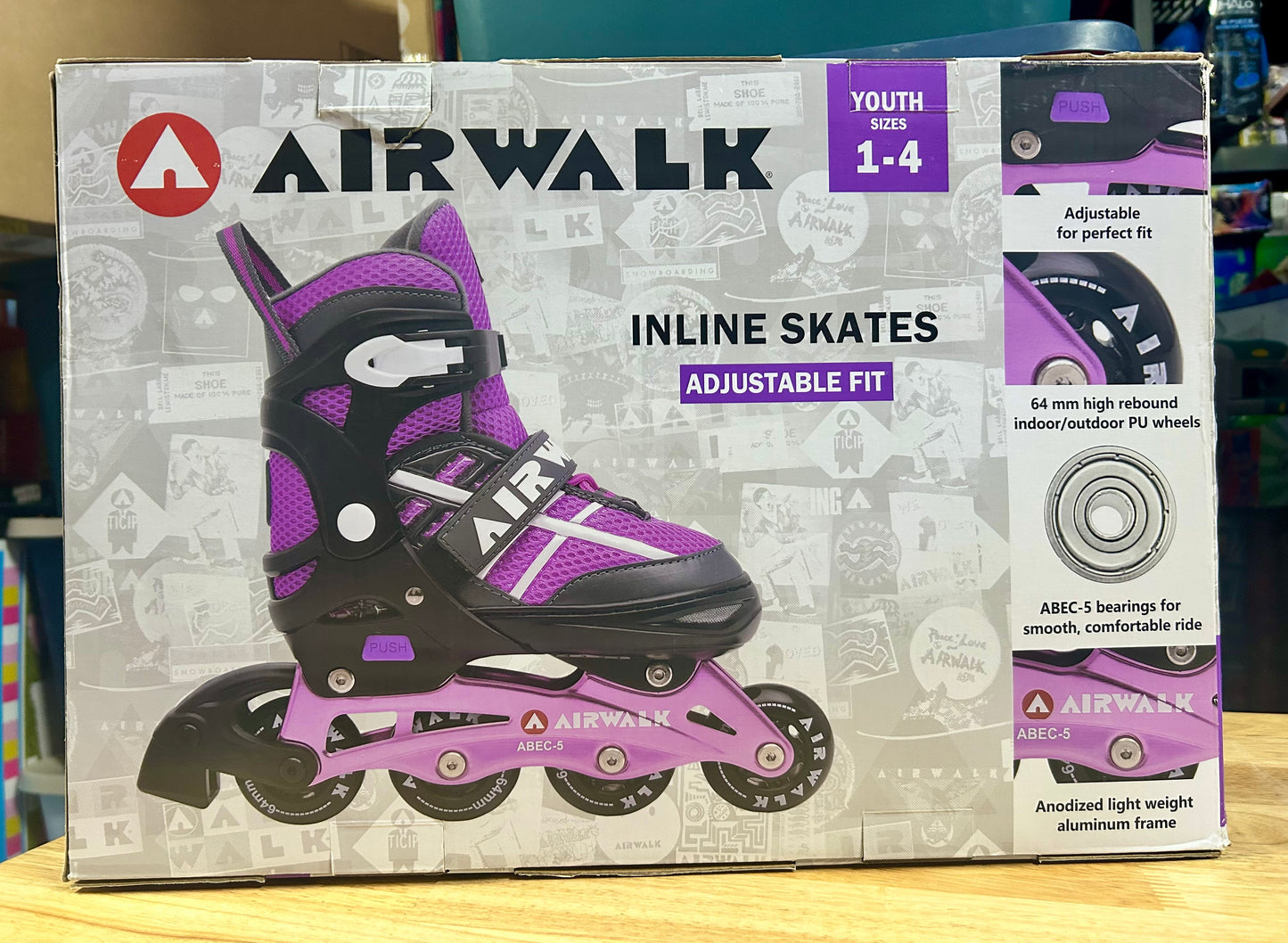 Airwalk Inline Skates Adjustable Fit Plum Purple Youth Sizes 1-4 006570