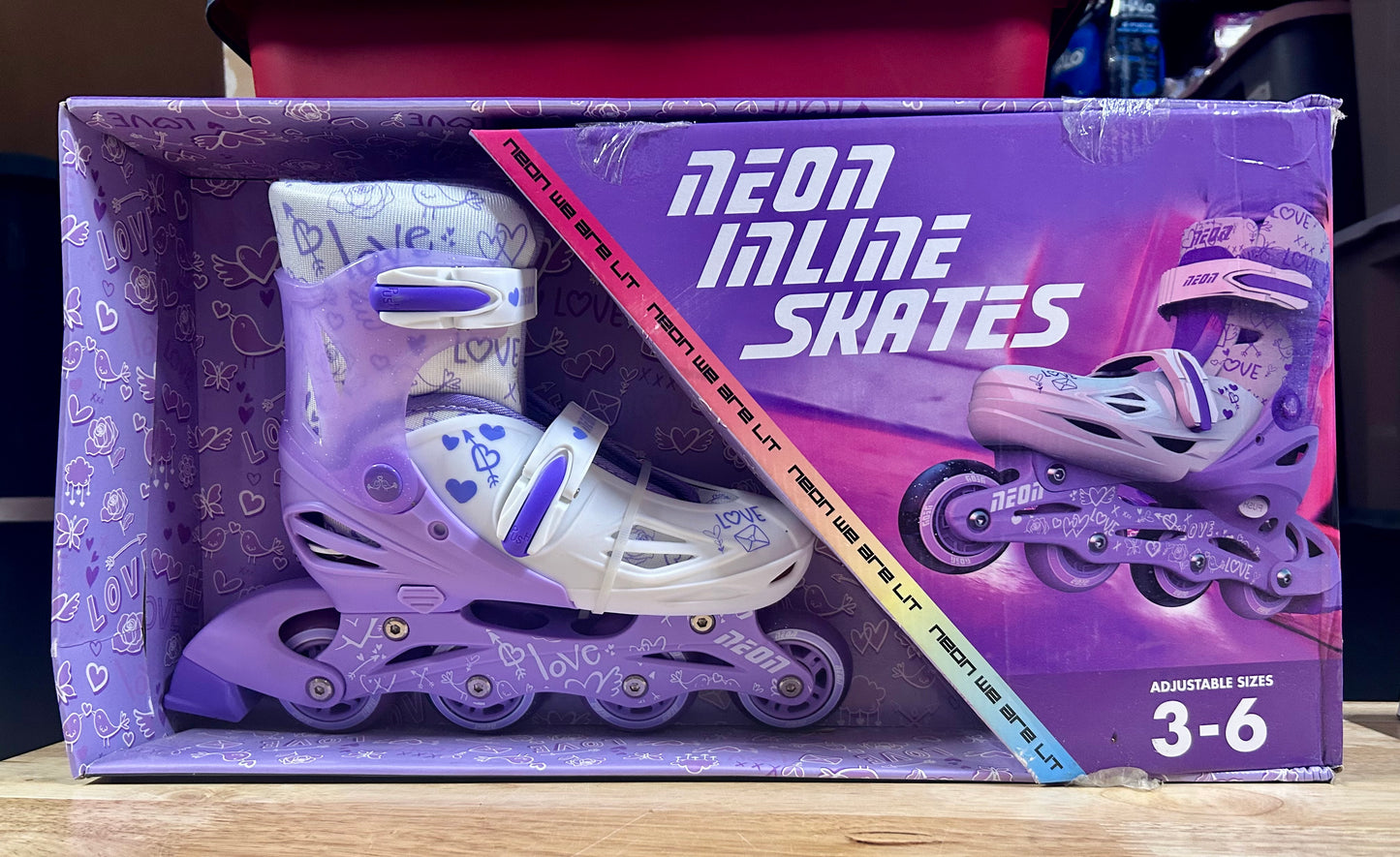 Yvolution Neon Inline Skates LED Roller Blades for Girls, Size 3-6 Adjustable 245760