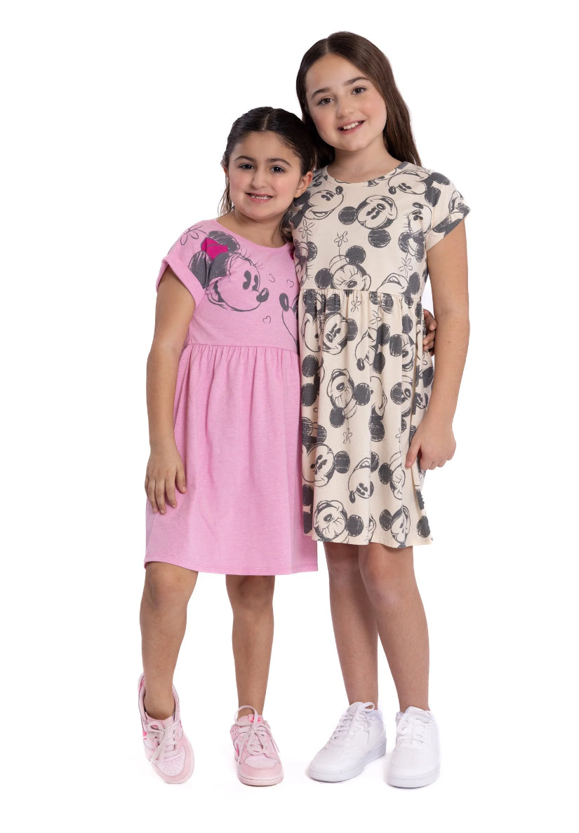 Mickey and Minnie Mouse Girls’ Play Dress with Short Sleeves, 2-Pack