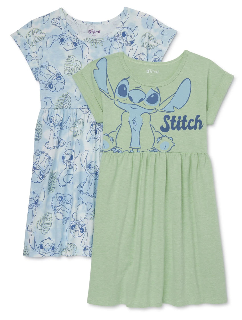 Disney’s Stitch Girls’ Play Dress with Short Sleeves, 2-Pack