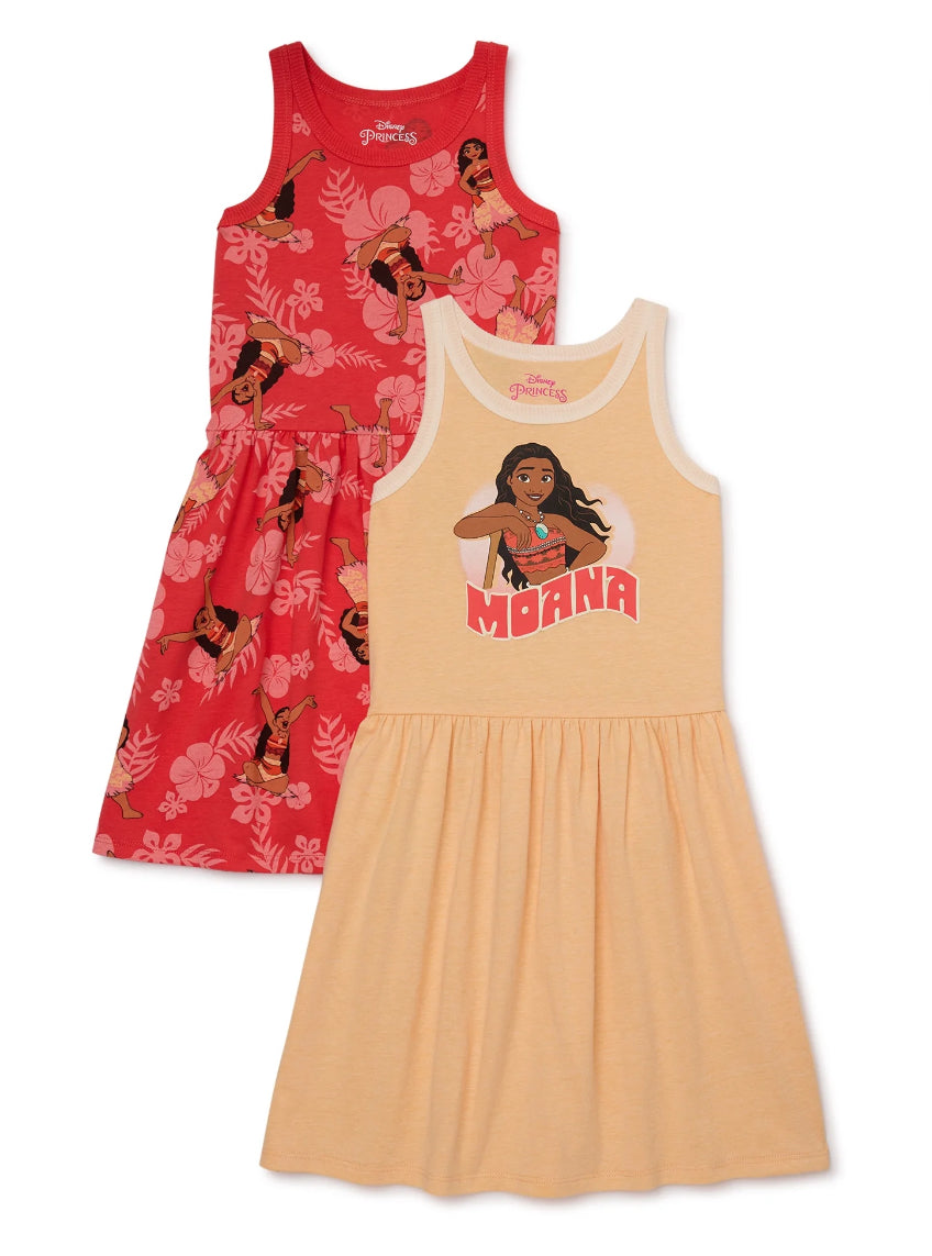 Disney Princess Moana Girls Tank Dress, 2-Pack