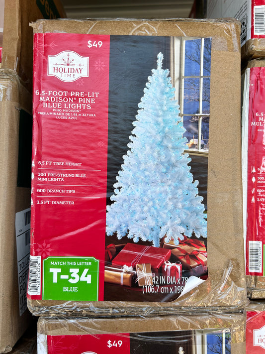 6.5 Foot Pre-Lit Blue Lights Madison Pine White Christmas Tree 54101