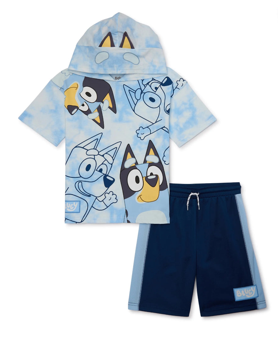 Bluey Boys Hooded Cosplay Tee and Shorts Set, 2-Piece