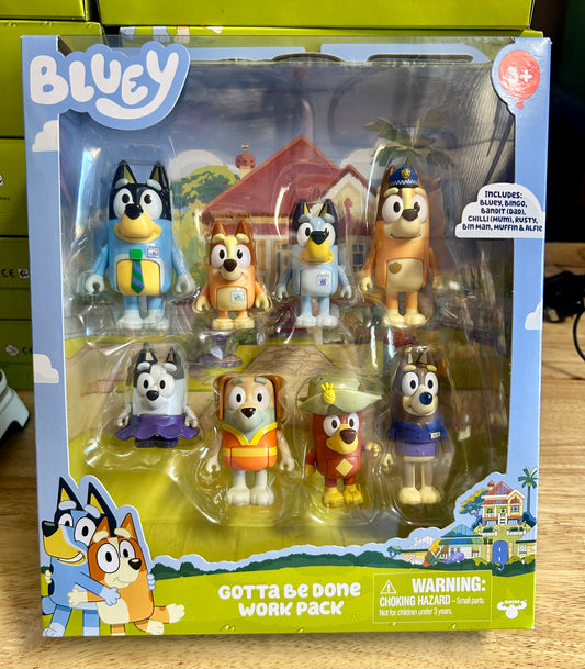 Bluey Gotta be Done Work 8 Pack, 2.5 - 3” Figures 17592