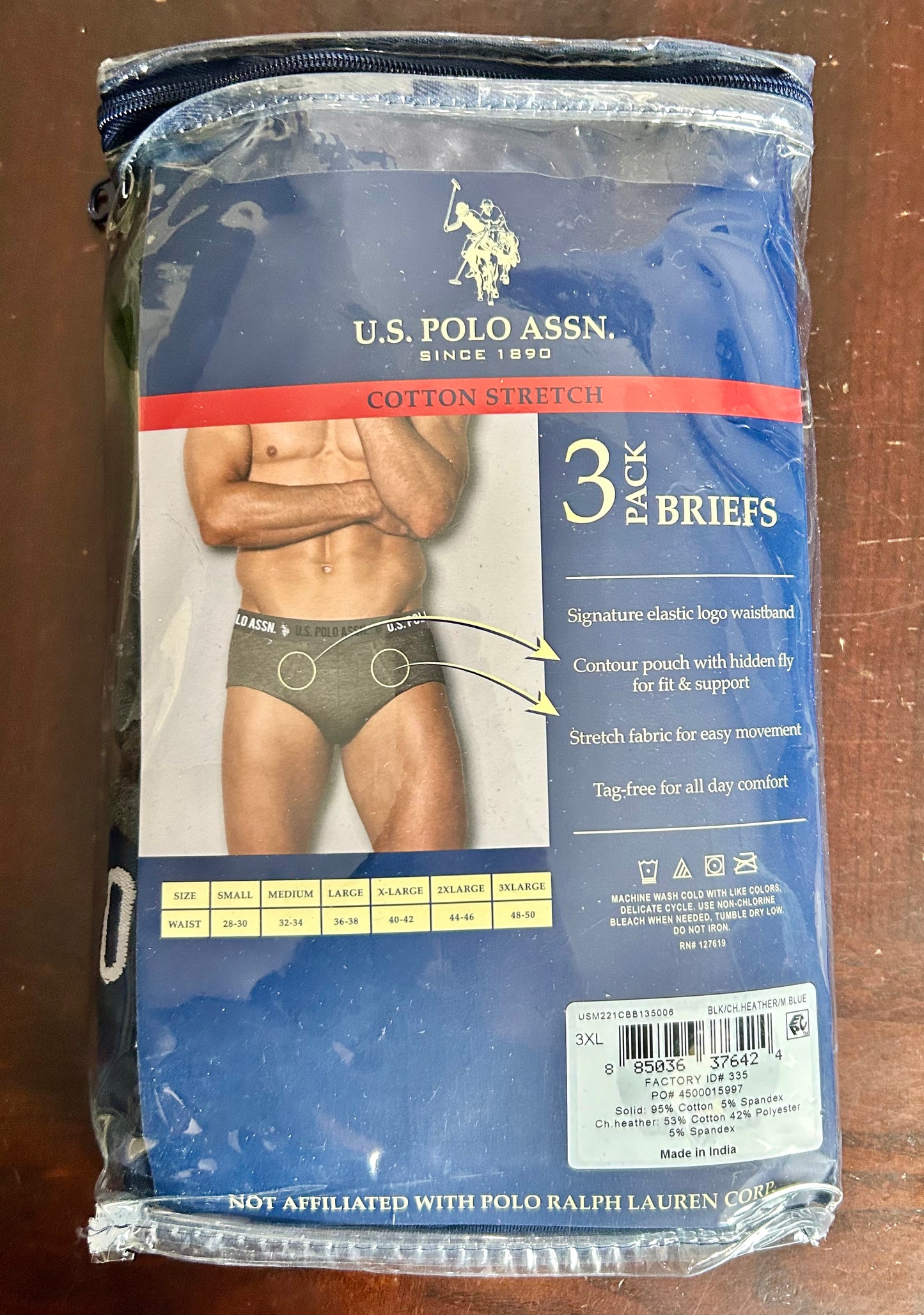 U.S. Polo Assn. Men's Cotton Stretch Briefs, Size-3XL, 3-Pack 37642