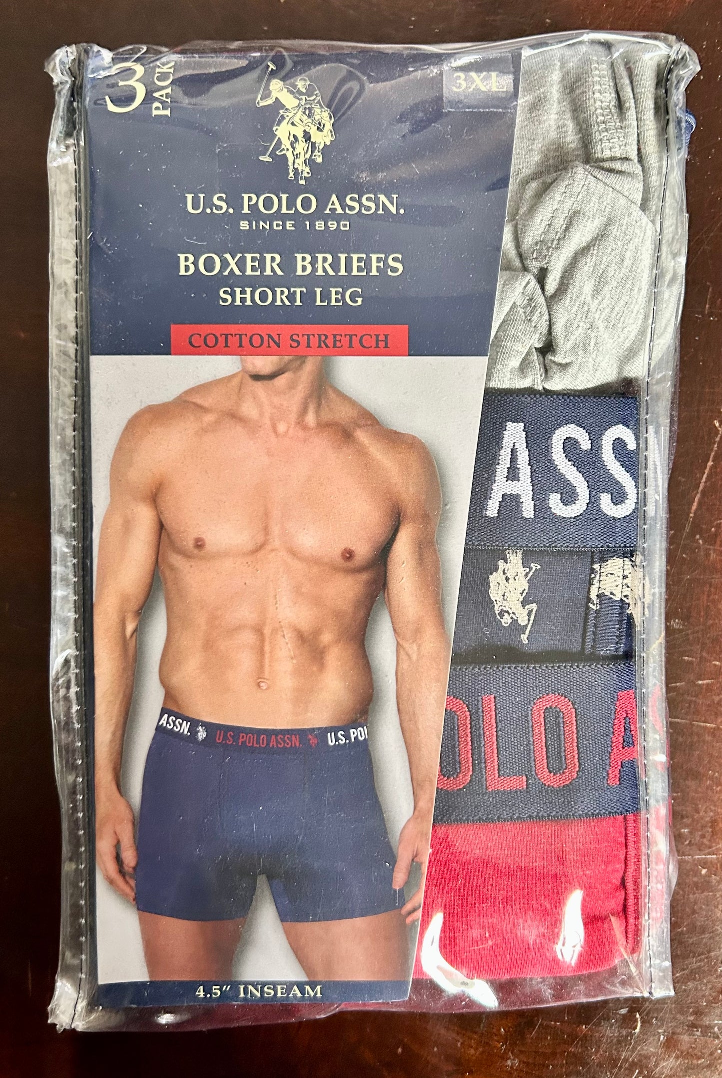 U.S. Polo Assn. Men's Cotton Stretch Mid Leg Boxer Briefs Underwear, Size-3XL 3 Pack 37648