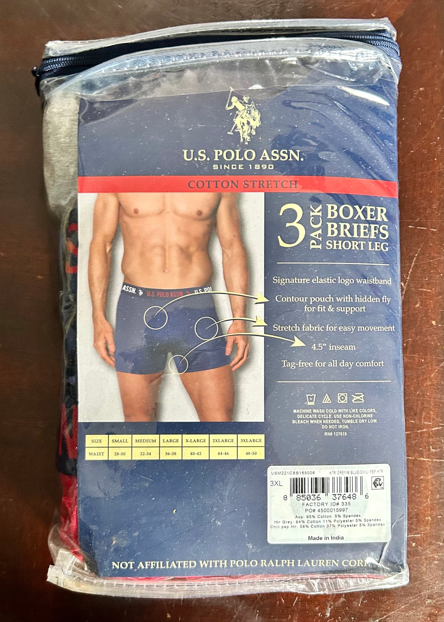 U.S. Polo Assn. Men's Cotton Stretch Mid Leg Boxer Briefs Underwear, Size-3XL 3 Pack 37648