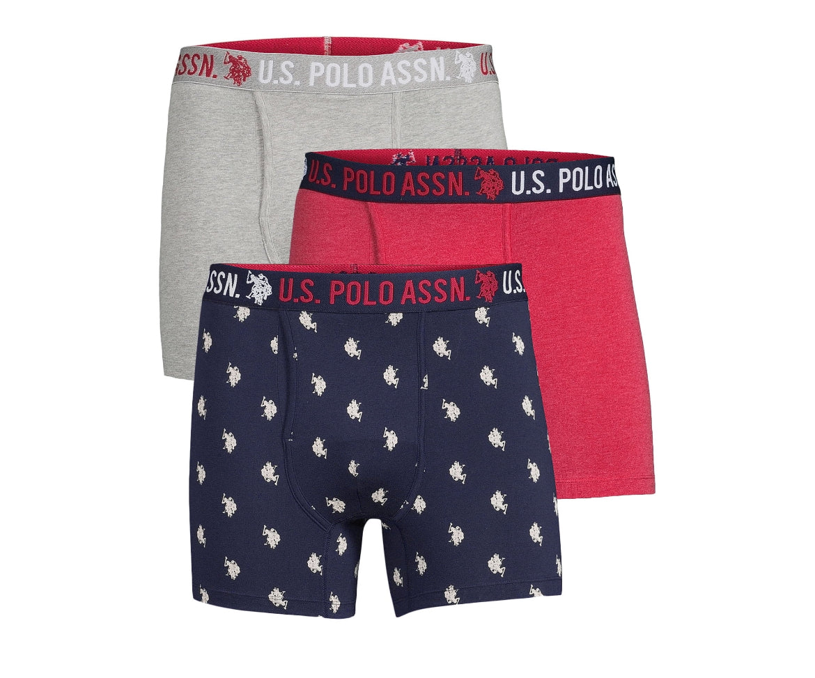 U.S. Polo Assn. Men's Cotton Stretch Mid Leg Boxer Briefs Underwear, Size-3XL 3 Pack 37648