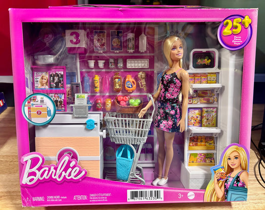 Barbie Doll and Supermarket Playset w/ 25 Grocery Store & Food-Themed Accessories 63230