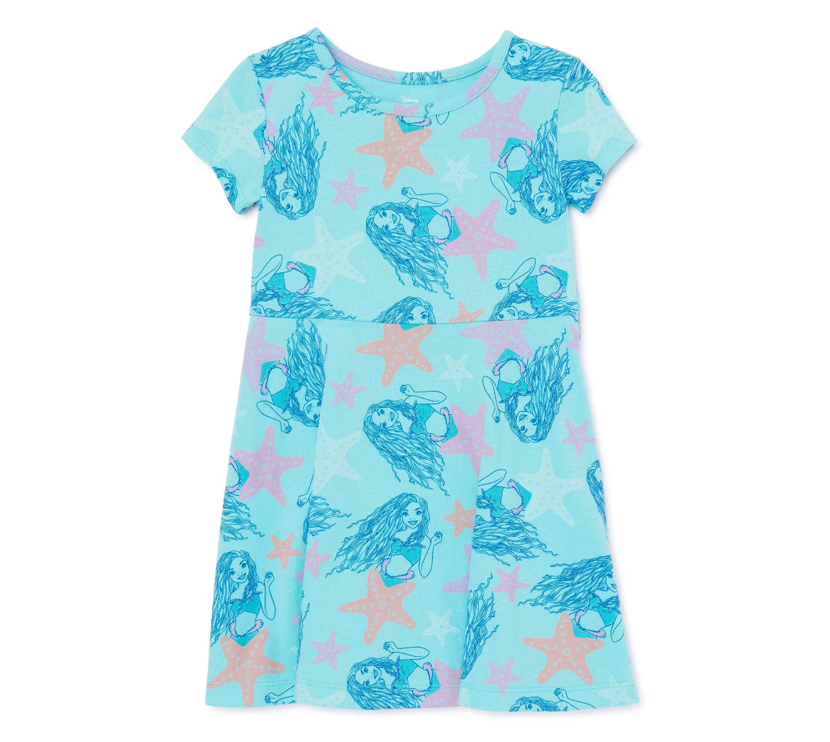 Little Mermaid Toddler Girl Print Skater Dress