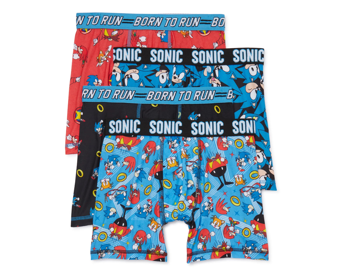 SEGA Sonic the Hedgehog Boys Boxer Brief Underwear, 4-Pack