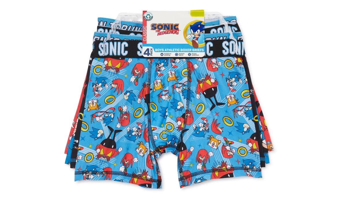 SEGA Sonic the Hedgehog Boys Boxer Brief Underwear, 4-Pack