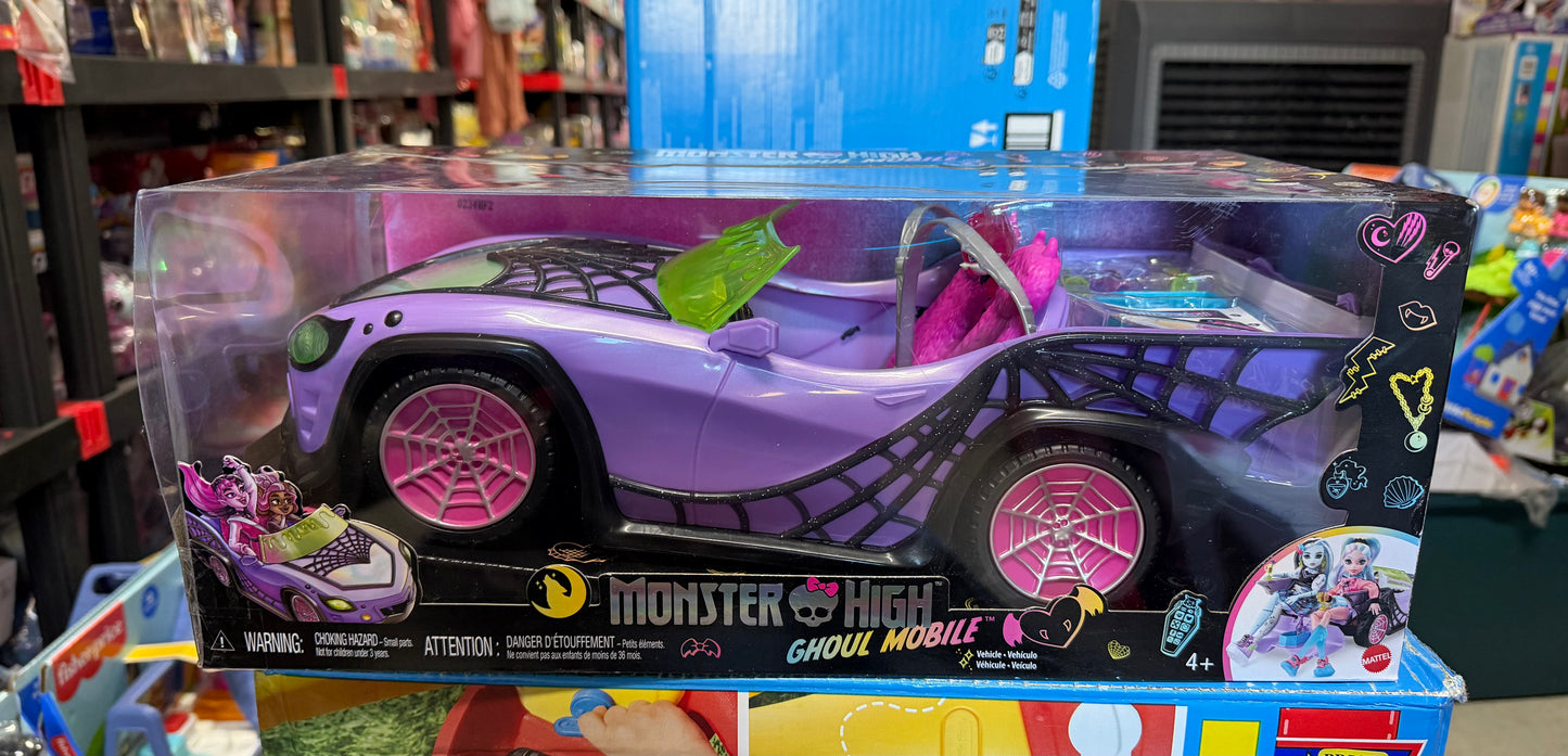 Monster High Ghoul Mobile Toy Car, Purple & Spiderweb Convertible with Pet 06982