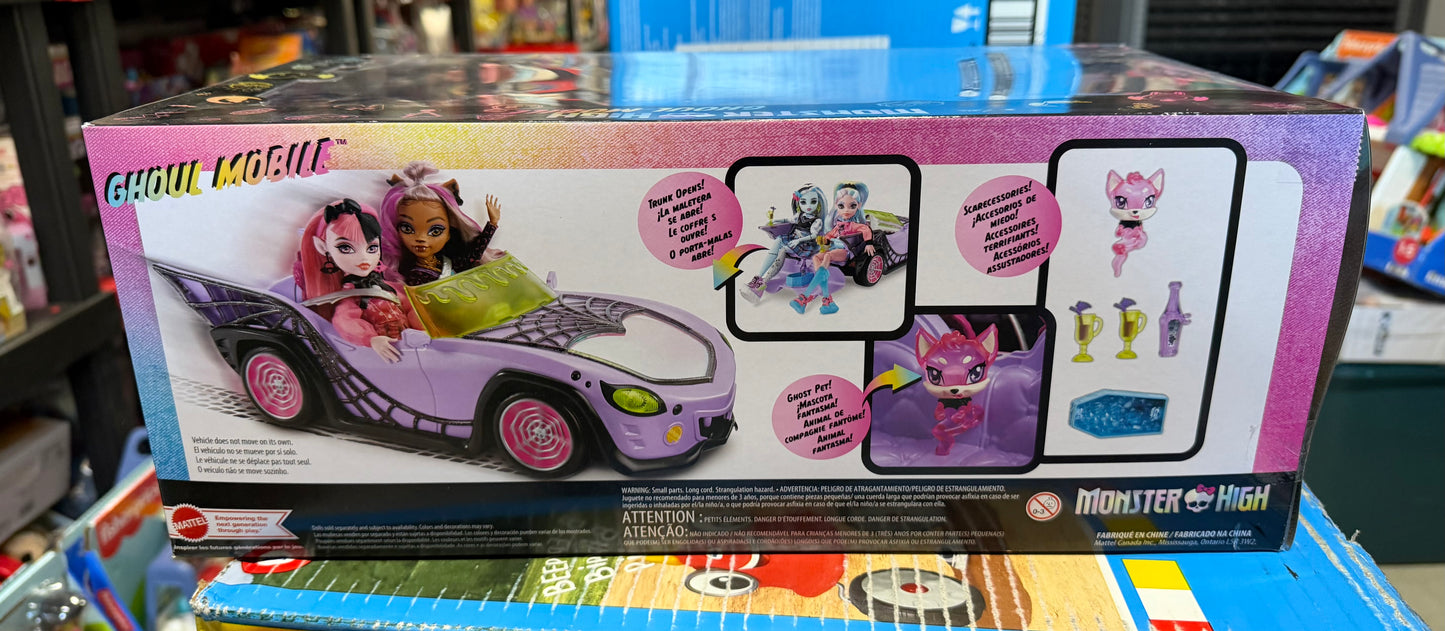 Monster High Ghoul Mobile Toy Car, Purple & Spiderweb Convertible with Pet 06982