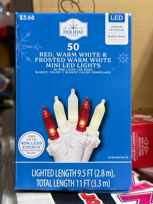 Holiday Time 50 Red, Warm White and Frosted Warm White Mini LED Lights 78044