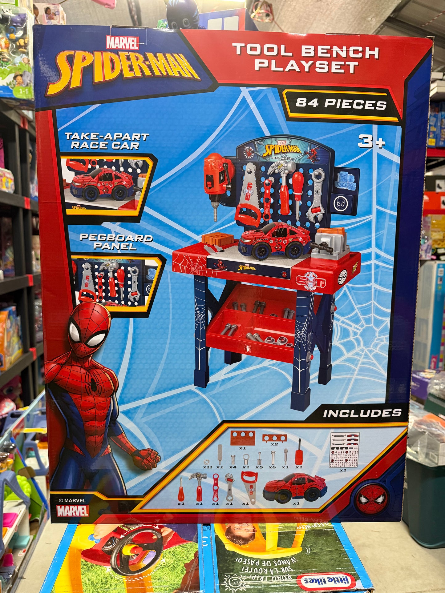 Marvel Spider-Man Tool Bench Playset with Take-Apart Car and 84 Accessories 39125